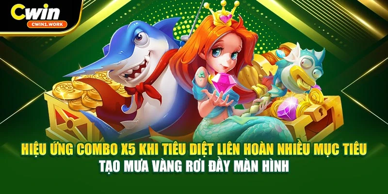 Hiệu ứng combo x5 khi tiêu diệt liên hoàn nhiều mục tiêu tạo mưa vàng rơi đầy màn hình